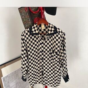 vintage karl largerfield checkered button up 100% silk